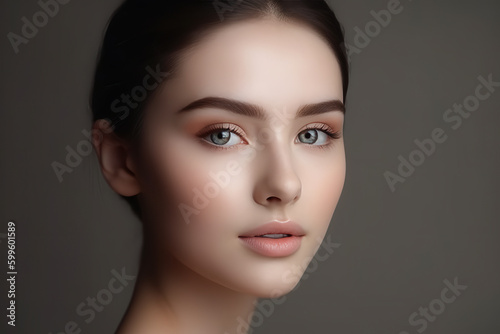 Young attractive woman on dark grey background, Generative AI