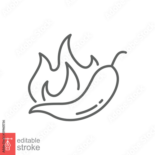 Chilli peppers fire icon. Simple outline style. Flame, burn, capsicum, hot, bonfire, spicy concept. Thin line symbol. Vector symbol illustration isolated on white background. Editable stroke EPS 10.