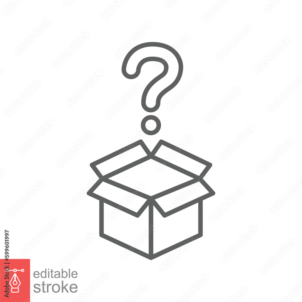 Mystery box icon. Simple outline style. Mistery, box carton with