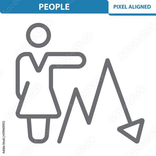 People Icon. Woman, Businesswoman, Graph, Chart, Stats, Analytics, Investment