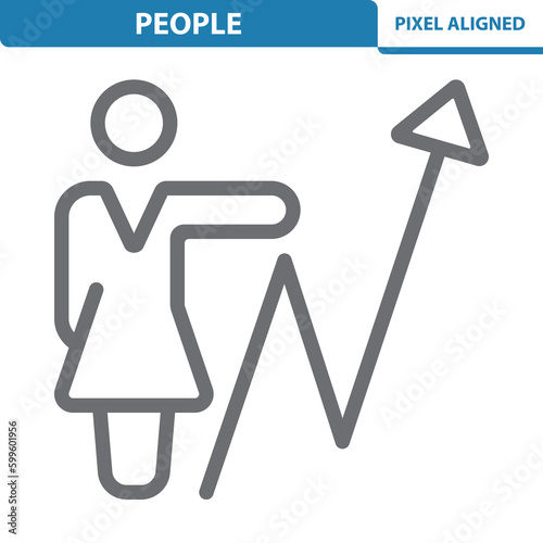 People Icon. Woman, Businesswoman, Graph, Chart, Stats, Analytics, Investment