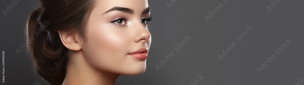 Portrait of young model on clean background with large copy space, Generative AI Portrait of young model on clean background with large copy space, Generative AI