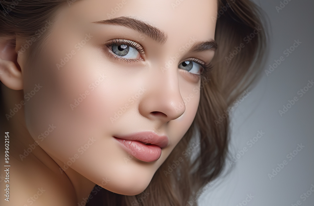 Fototapeta premium Close-up of young woman with perfect skin, Generative AI
