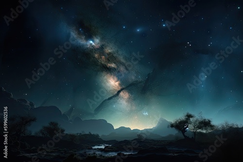 galaxy  with nebula and star formations anchoring the scene  created with generative ai