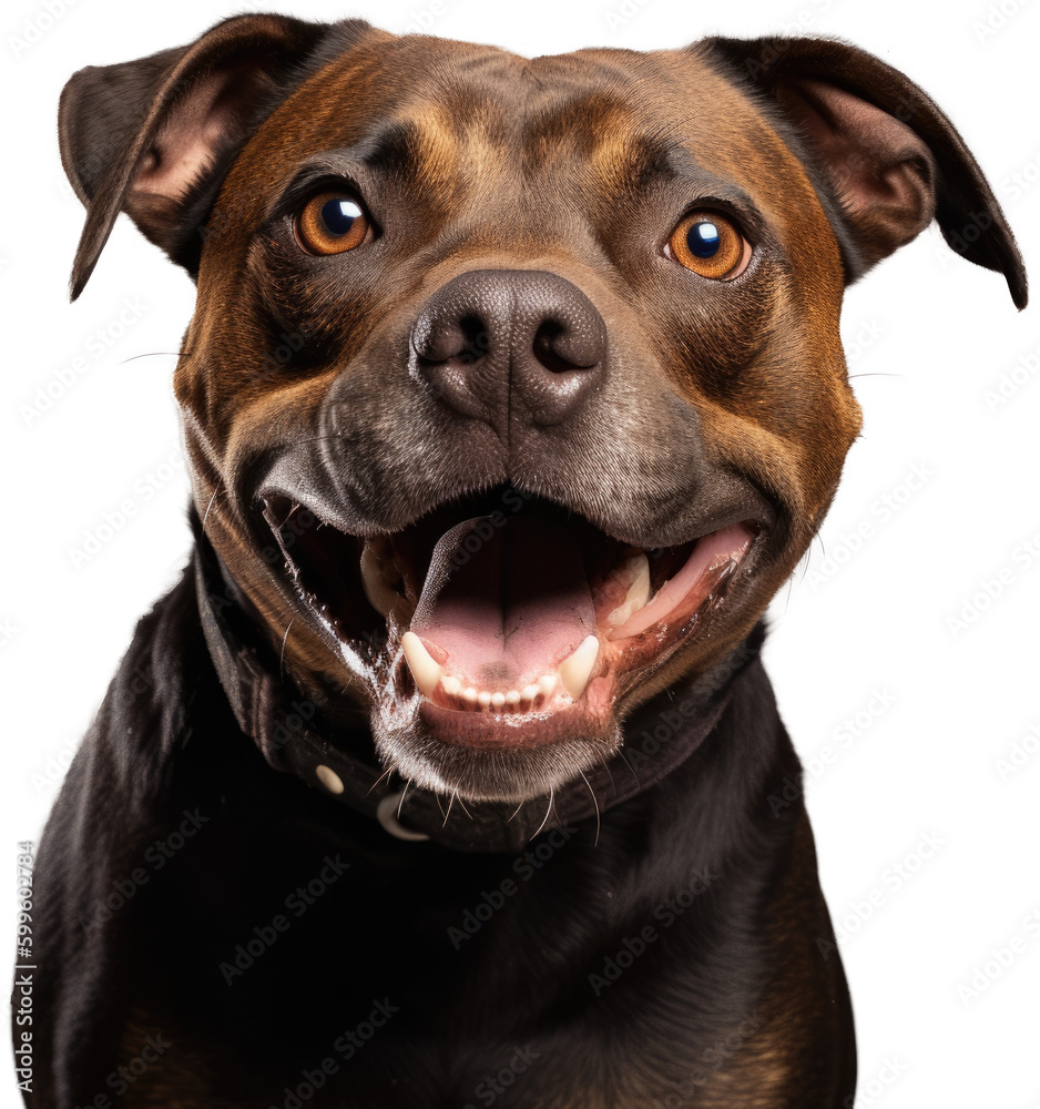 Black and Tan Staffordshire Bull Terrier, Staffie, Happy and smiling portrait illustration with transparent background
