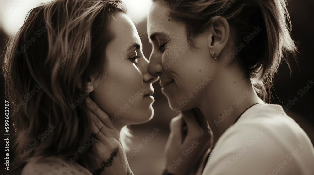 Romantic and intimate photo of a same-sex couple expressing their love for each other. Generative AI Romantic and intimate photo of a same-sex couple expressing their love for each other. Generative AI