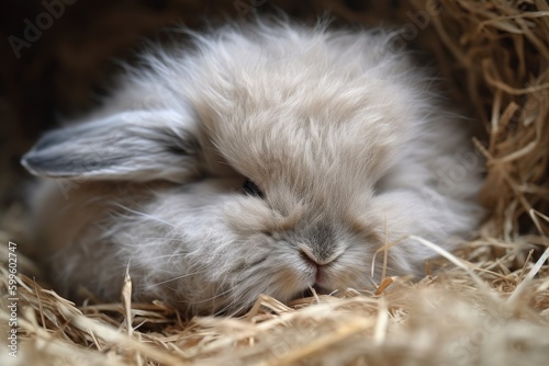 newborn rabbit nestled in fluffy fur, its eyes still closed, created with generative ai © Alfazet Chronicles