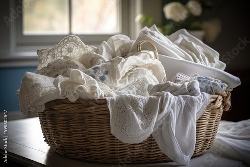 basket of freshly laundered linens, ready for use, created with generative ai