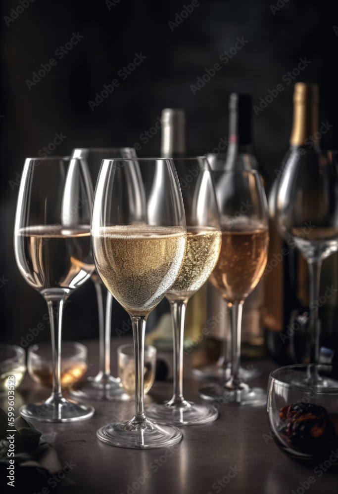 Pouring White Wine and Champagne in Glasses - Generative Ai Pouring White Wine and Champagne in Glasses - Generative Ai