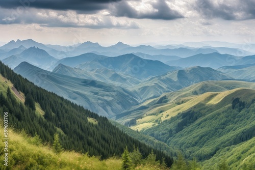 majestic mountain range, with rolling hills and valleys in the foreground, created with generative ai © Alfazet Chronicles