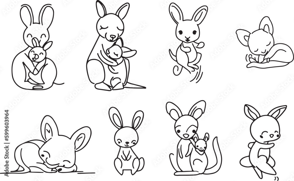 Set of Cute Kangaroo line art vector Set of Cute Kangaroo line art vector