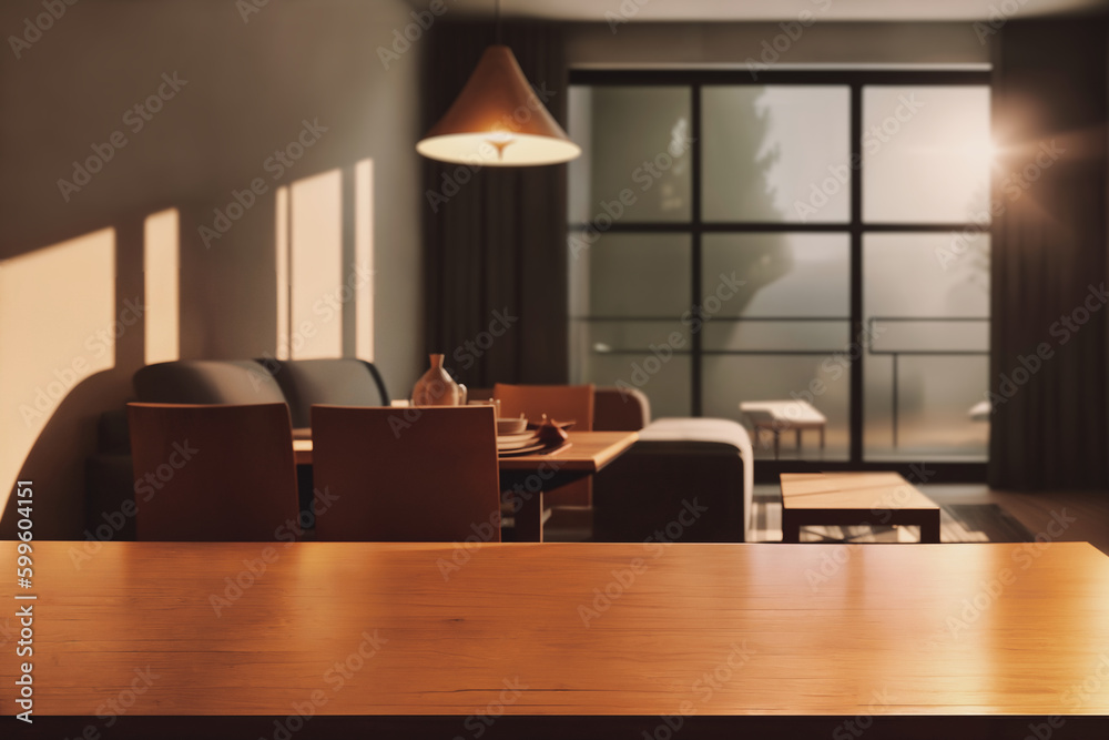 Table top with Blurred sofa Home interior decoration Table top with Blurred sofa Home interior decoration