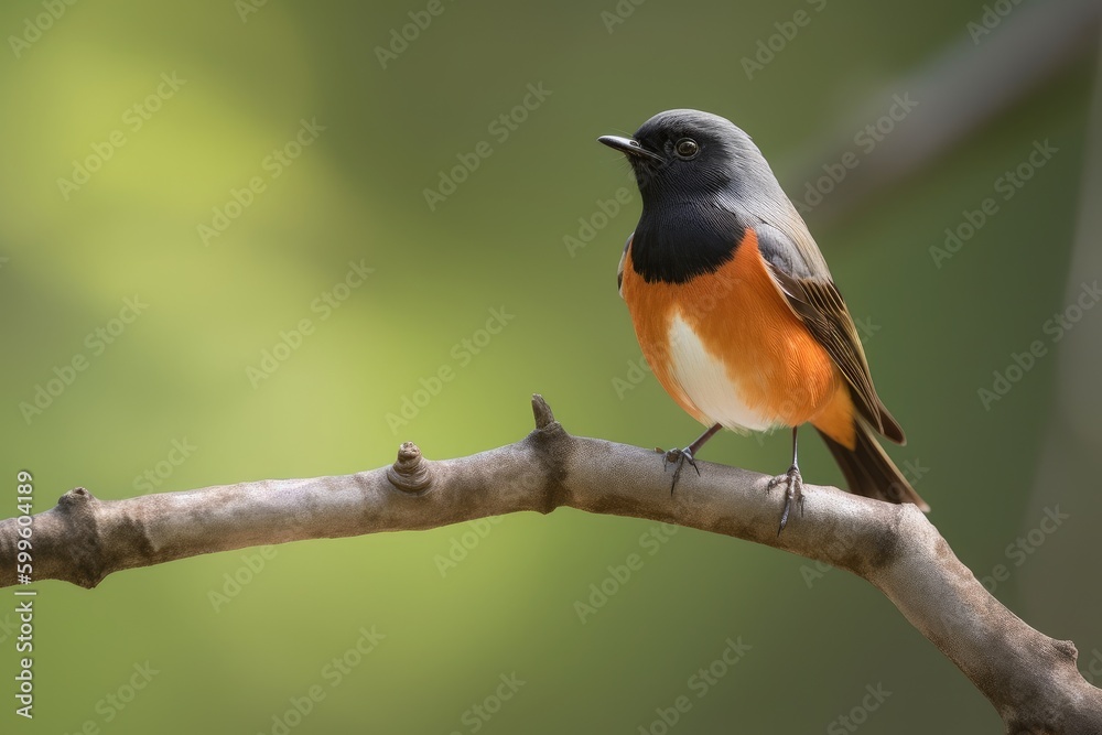 redstart perched on branch, singing its distinctive song, created with generative ai