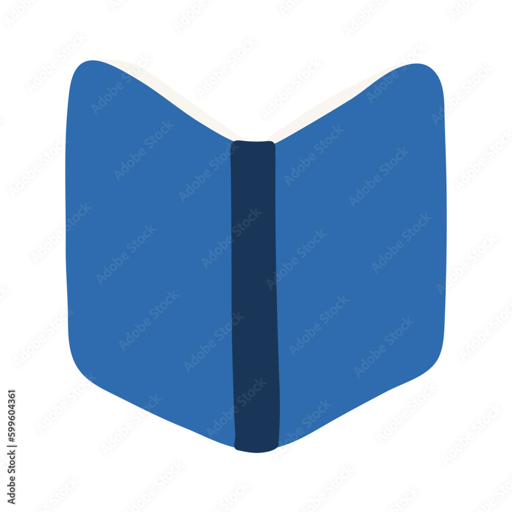 Open book hand drawn cartoon illustration. Scandinavian style flat design, isolated vector. Kids print element, reading, education, literature, library, bookstore