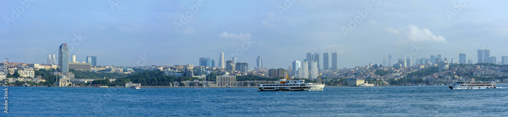 Panoramic city view of the European side of Istanbul from the Bosphorus