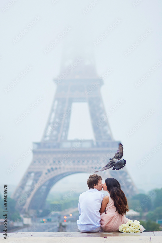 Romantic couple together in Paris