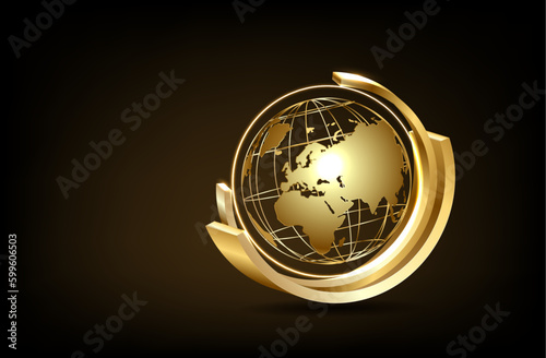 Abstract golden planet earth. World map. Space view. Low poly style design. Geometric background.