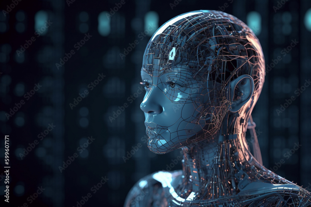 Obraz premium Android or robot with artificial intelligence. Generative AI