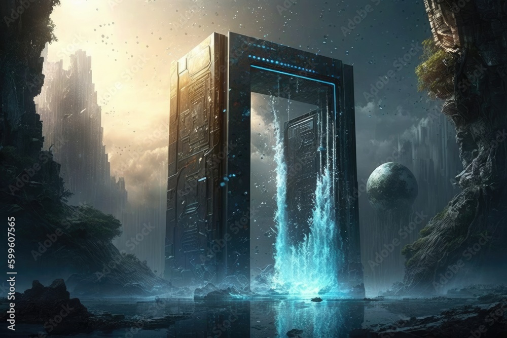 Fantasy landscape with opened door Fantasy landscape with opened door