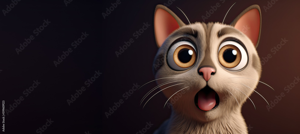 Cute Cartoon Surprised Cat with Space for Copy (Generative AI)