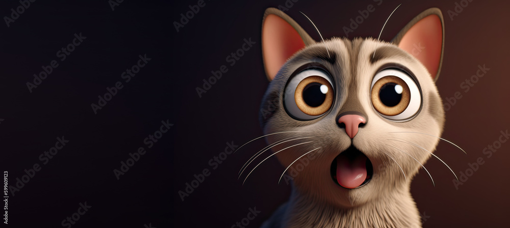 Cute Cartoon Surprised Cat with Space for Copy (Generative AI) Cute Cartoon Surprised Cat with Space for Copy (Generative AI)
