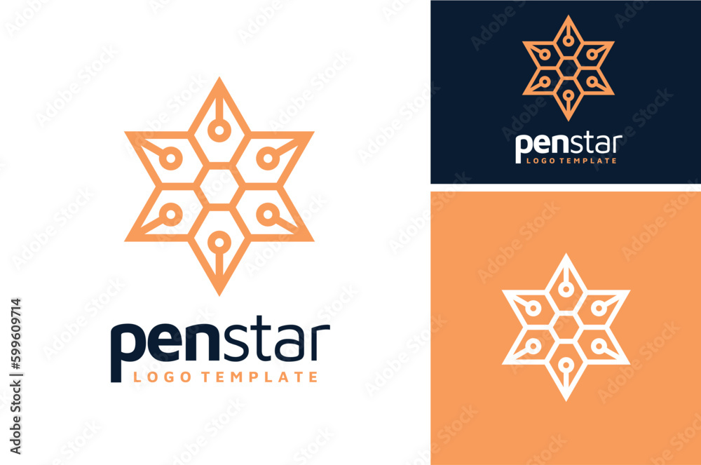 Nib Pen Hexagon 6 six pointed Star logo design for office education study notary journalist business