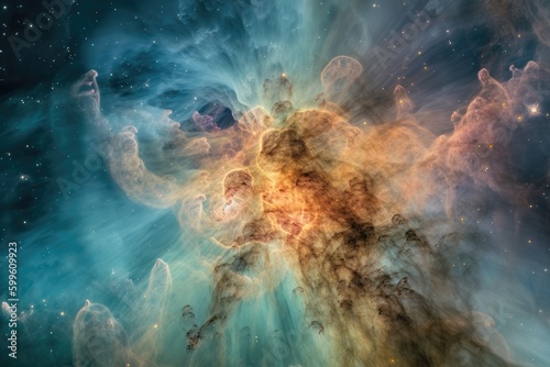nebula with intricate, wispy structures and stars in the background, created with generative ai