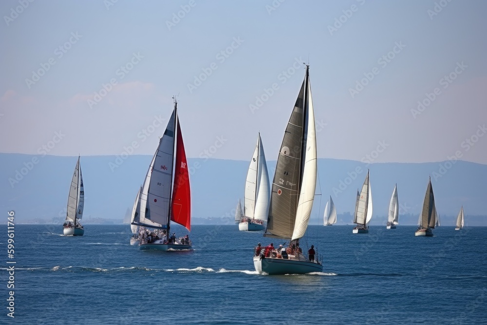 race of sailing boats, each with their own strategy and tactics, created with generative ai