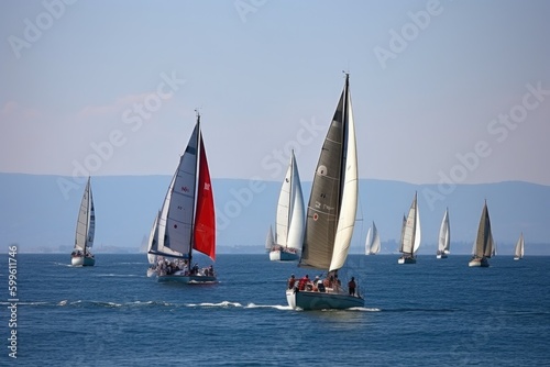 race of sailing boats, each with their own strategy and tactics, created with generative ai