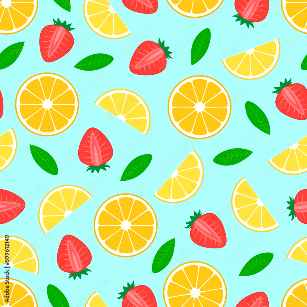 Seamless pattern citrus lemon strawberry vector illustration