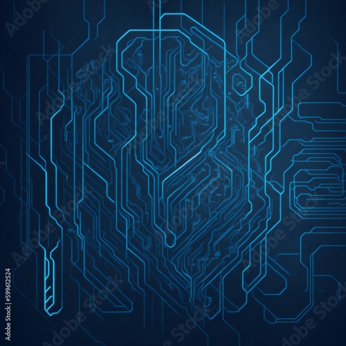 Blue circuit board. Deep blue circuit board with lines flowing. Circuit background. Data science and big data technology. 