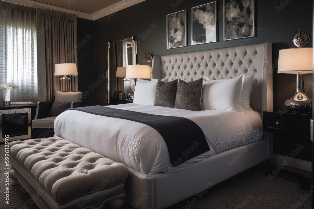 luxurious hotel room, with plush bedding and luxurious decor, created with generative ai luxurious hotel room, with plush bedding and luxurious decor, created with generative ai