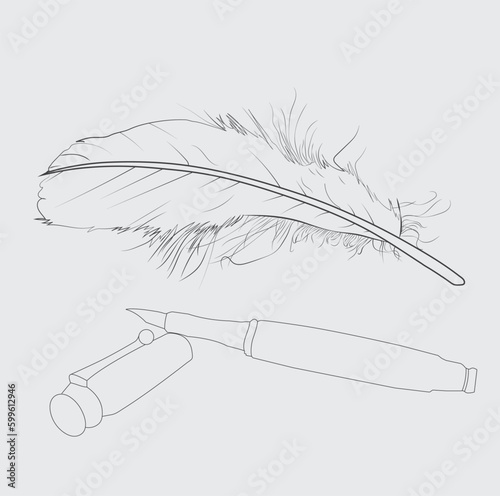 Bird Feather black silhouettes, Vector isolated on white, Bird feather line art, Set of bird feathers, Hand-drawn illustration converted to vector, Outline with transparent background.