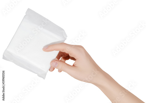 Wall Mural Female hand holding a sanitary pad for menstruation