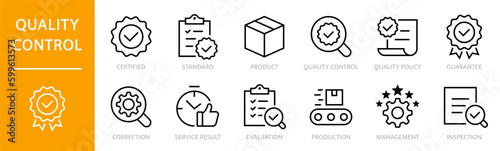 Quality Control line icons set. Quality control symbols. Certified, Inspection, Standard, Inspection icon vector