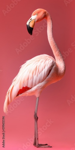 An Isolated Flamingo on a Vibrant Pink Background. Generative AI