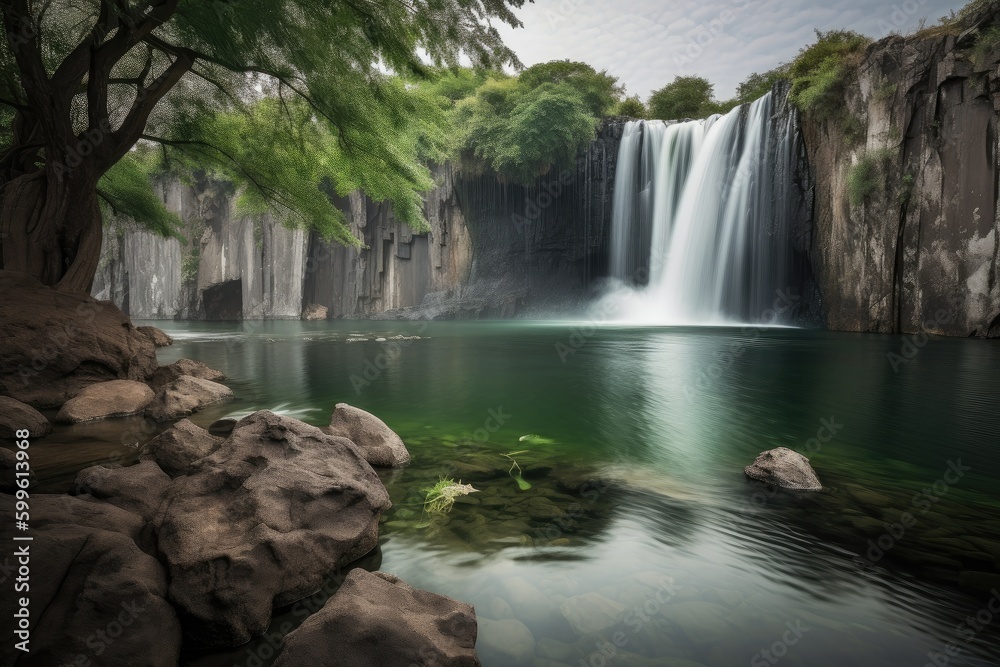 Fototapeta premium majestic waterfall cascading into tranquil pool of water, created with generative ai
