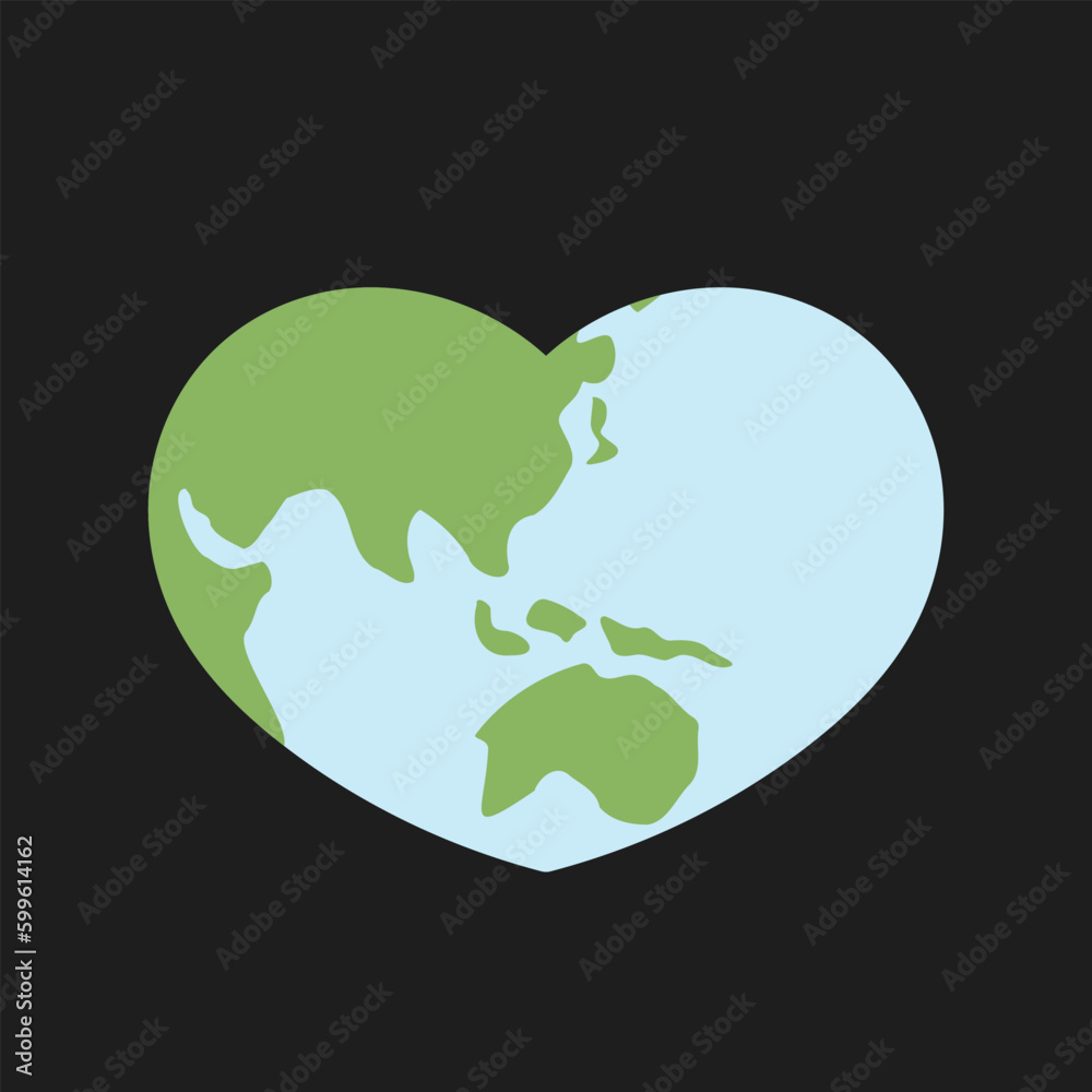 Heart shaped earth. Environment care. Save and love the planet. Heart shaped earth. Environment care. Save and love the planet.