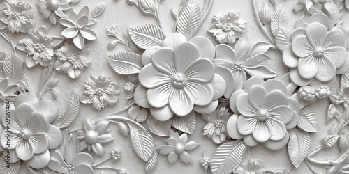 Wallpaper Mural Mural illustration background with white flowers - Generative AI Torontodigital.ca