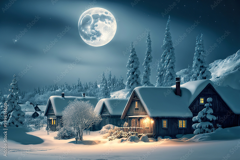Christmas Winter Landscape Scene - Ai Generative