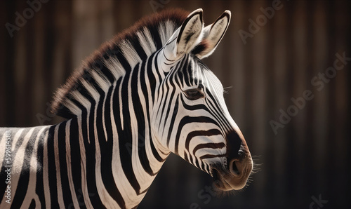 Close-up portrait of a zebra. Generative AI