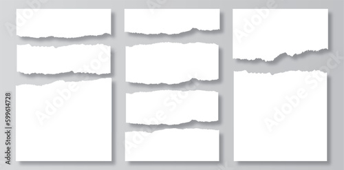 Torn sheets of paper set. Torn paper strips set. Torn paper pieces. Vector illustration