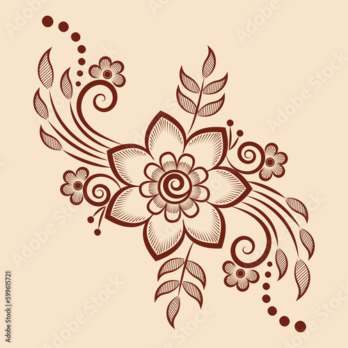 Vector illustration of traditional indian henna mehndi floral ornament design	