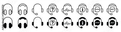 Headphone icon set. Support service. Call center symbols. Service concept symbols. Headphone icon sign and symbol for apps and websites. Vector illustration.