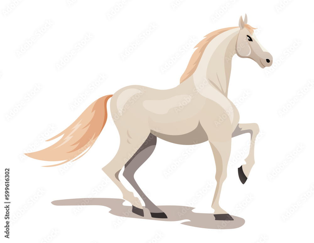 White cartoon horse on a white background. The horse is coming.