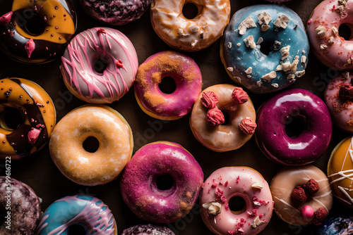 Assorted Colorful Donuts with different Frosting. Glazed and Delicious Doughnuts - Generative Ai