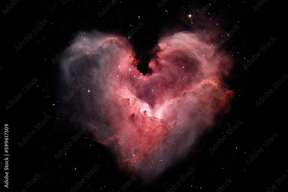 heart shaped nebula, with heart-shaped galaxies in the background, created with generative ai