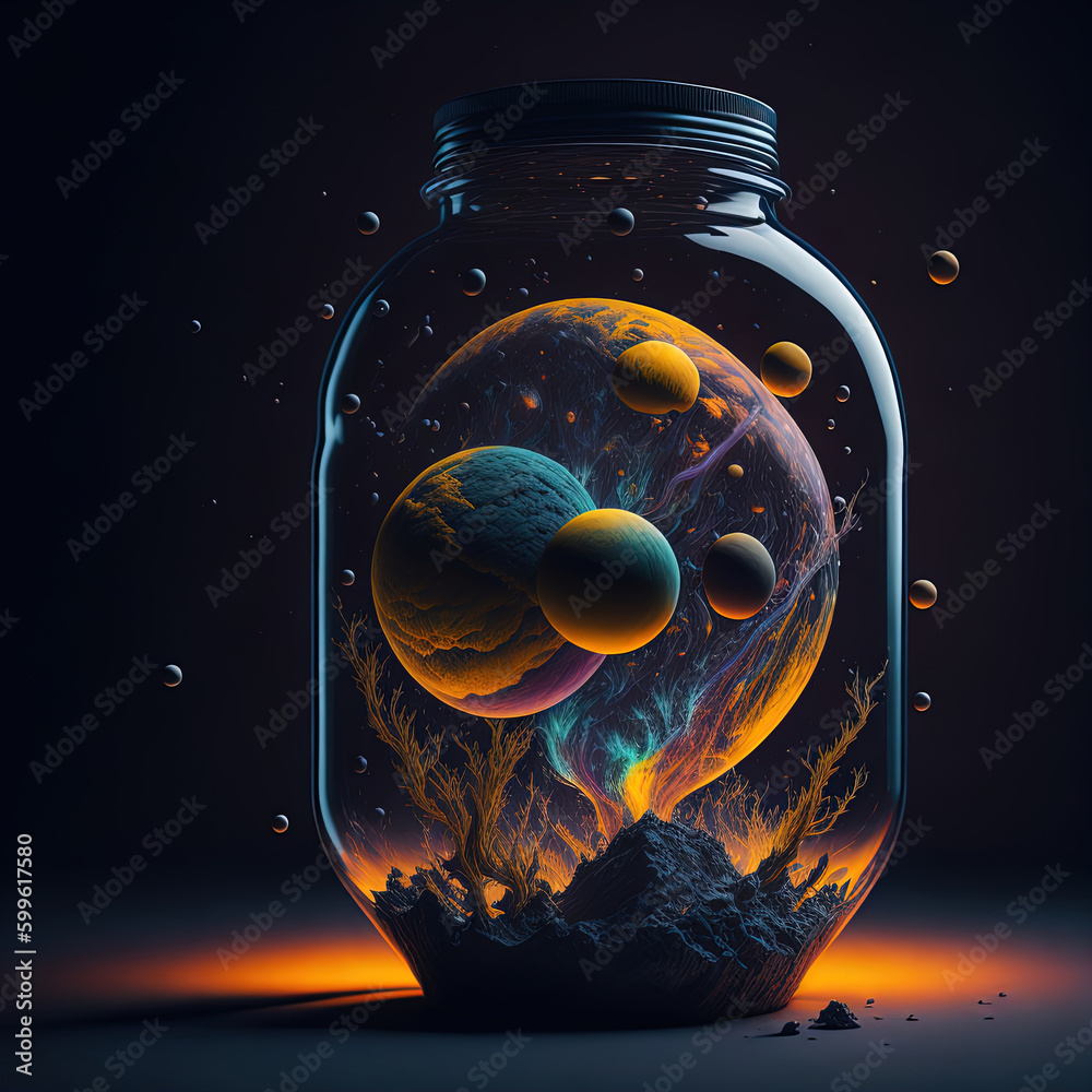 Magic locked in a jar solar system in a jar in a jar Stock