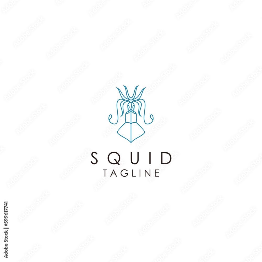 Squid line art logo icon design template