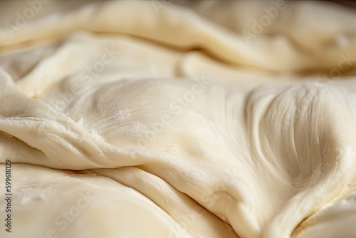 close-up of pizza dough, showing its stretchy and chewy texture, created with generative ai